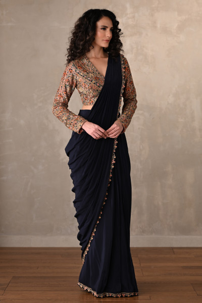 Midnight Enchant Crepe Drape Saree