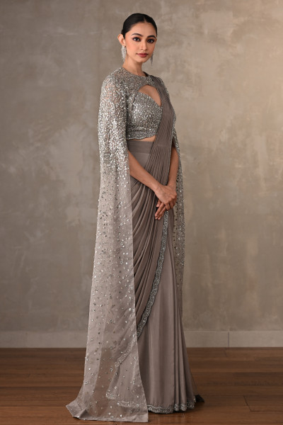 Starlit Silver Drape Saree Set