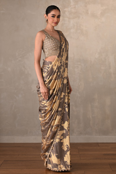 Molten Gold Foil Drape Saree