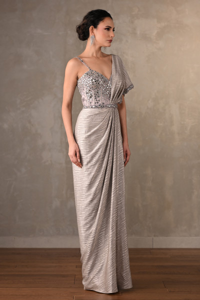 Satin Silver Saree Gown