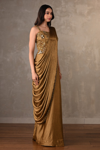 Golden Aura Embellished Draped Gown