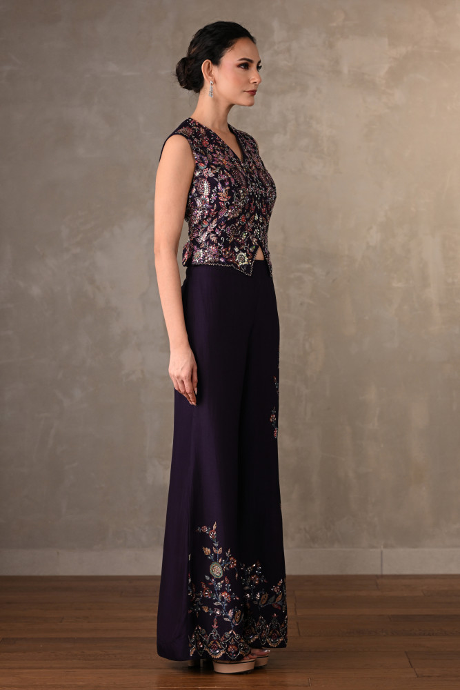Midnight Bloom Embellished Silk Co-Ord Set