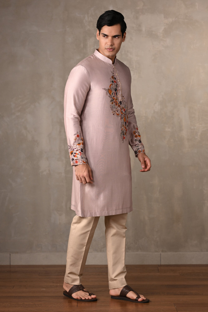 Mauve Mirage Chanderi Silk Embellished Kurta