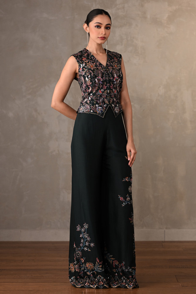 Midnight Bloom Embellished Silk Co-Ord Set