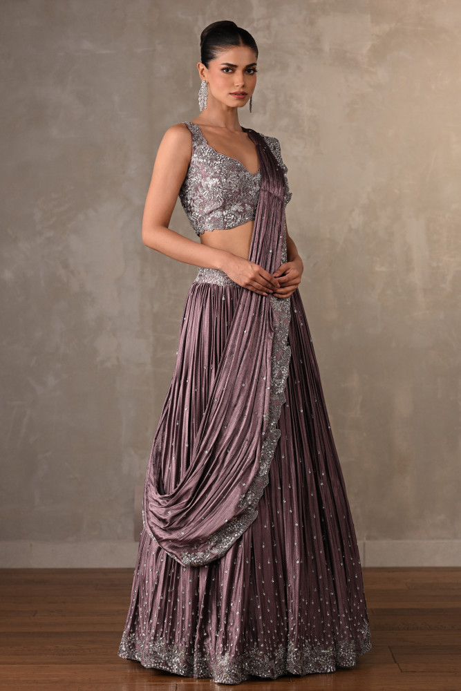 Mauve Gleam Satin Lehenga Set
