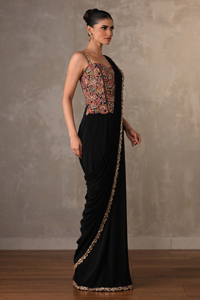 Multicolor Embroidered Drape Gown