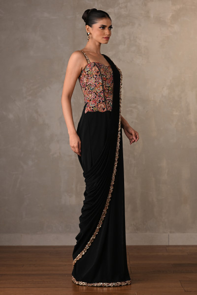 Multicolor Embroidered Drape Gown