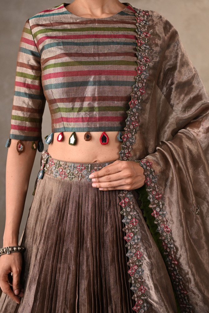 Striped Tissue Lehenga Set