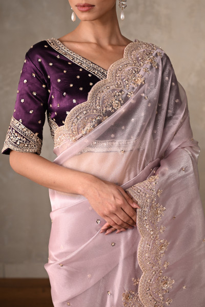 Lavender Organza Saree With Cutdana & Moti Embellishments