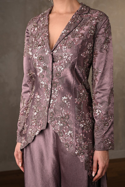 Embroidered Jacket-Sharara Satin Set