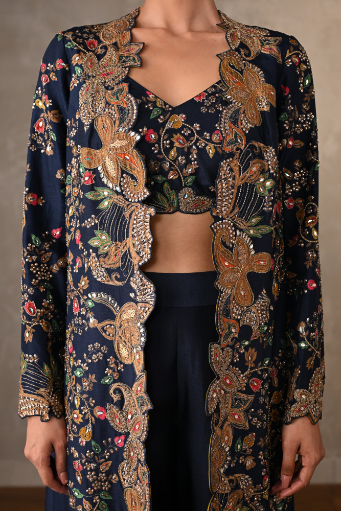Opulent Navy Luxe Embellished Cape Set