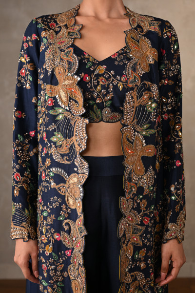 Opulent Navy Luxe Embellished Cape Set