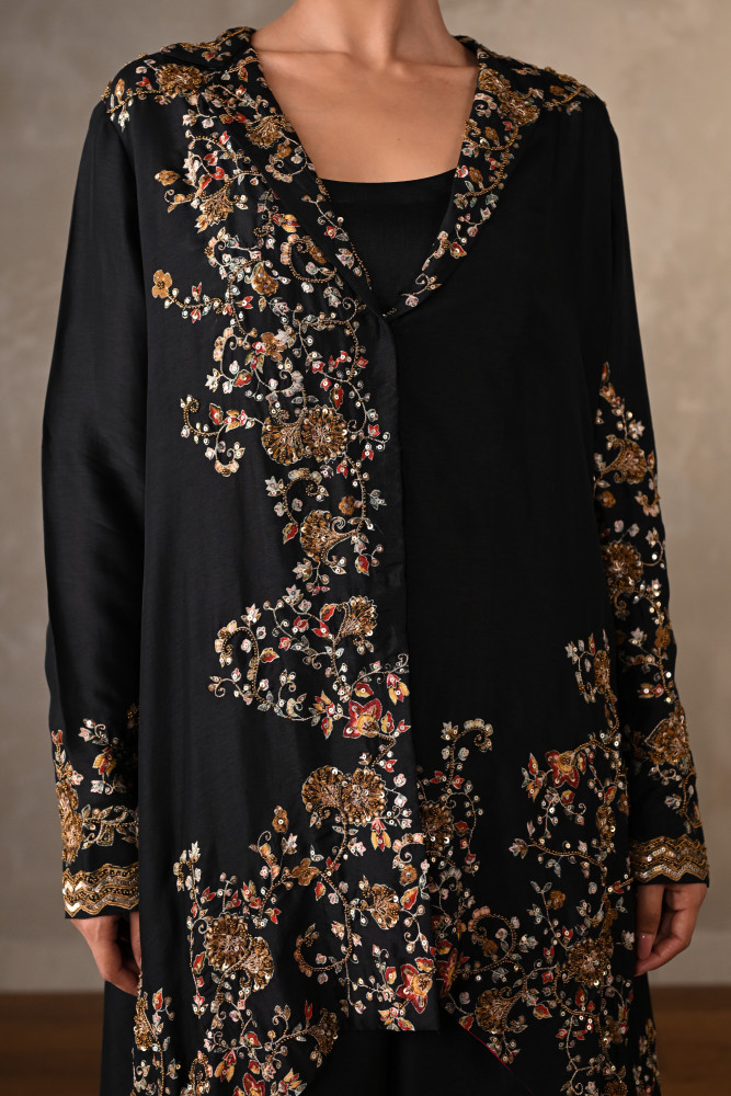 Black Embellished Silk Co-Ord Set