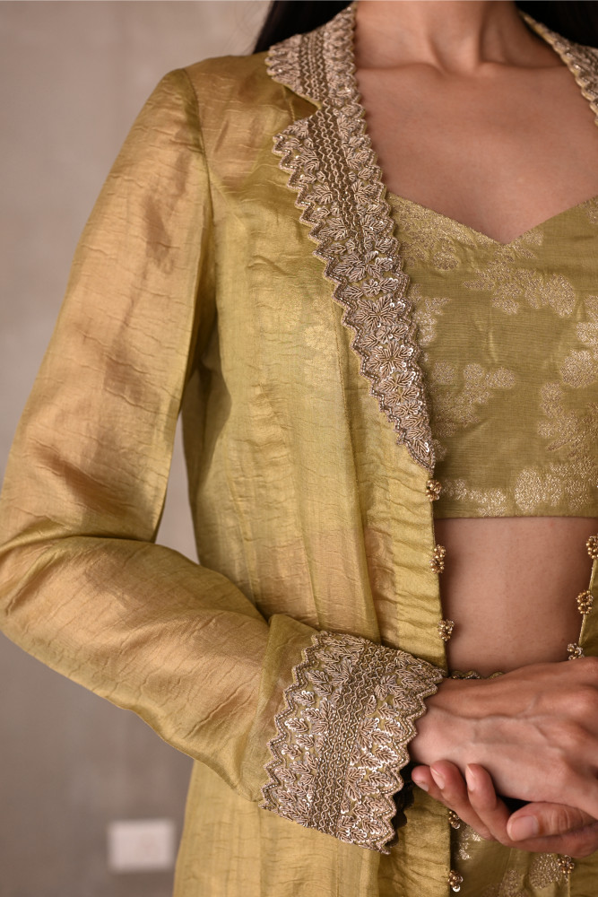 Pista Green Brocade Jacket Set