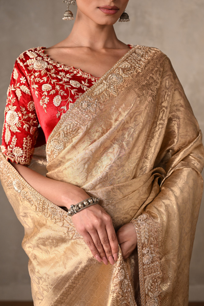 Regal Gold Banarasi Saree With Contrast Blouse
