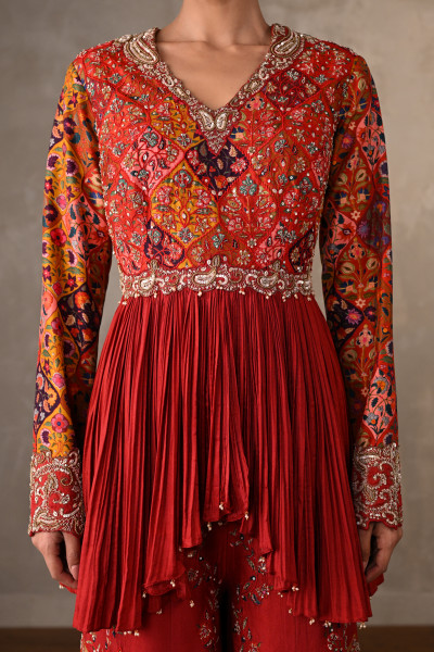 Royal Red Silk Embroidered Co-Ord Set