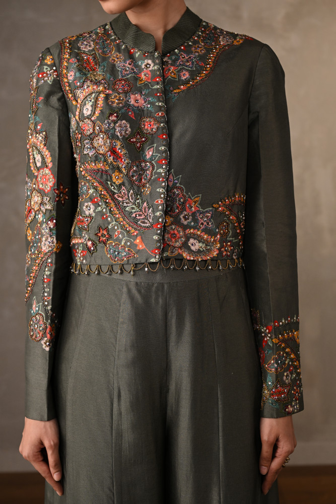 Silk Cropped Top Suit Co-ord