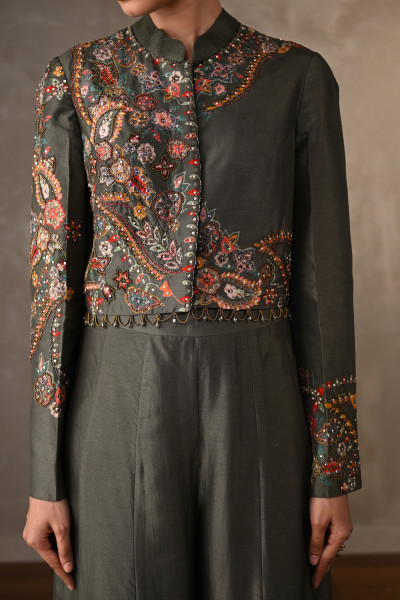 Silk Cropped Top Suit Co-ord