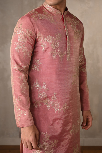 Dusty Pink Embroidered Tissue Kurta