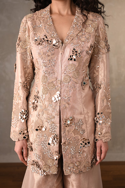 Metallic Blush Mirror Work Sharara Set