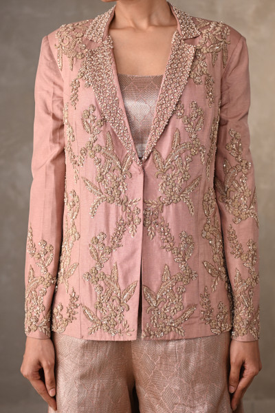 Pink Brocade Pant Suit Set