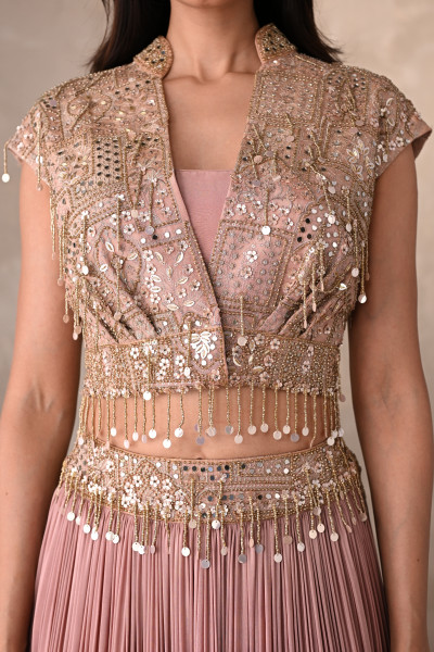 Blush Ember Pleated Crepe Lehenga Set