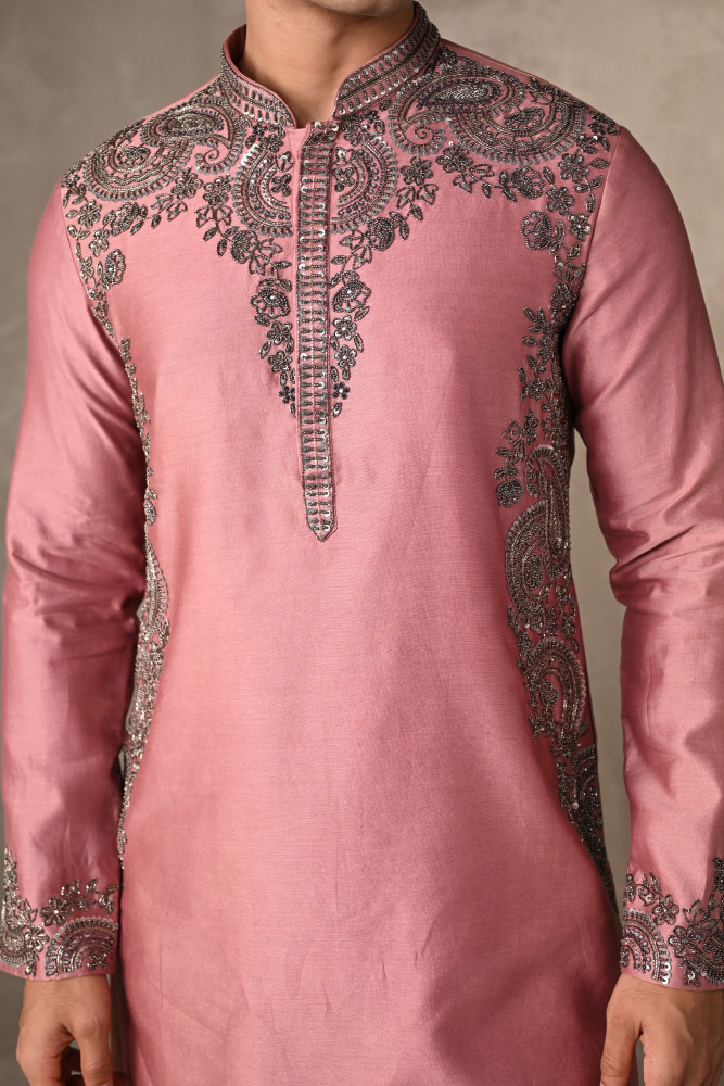 Pink Chanderi Embroidered Kurta