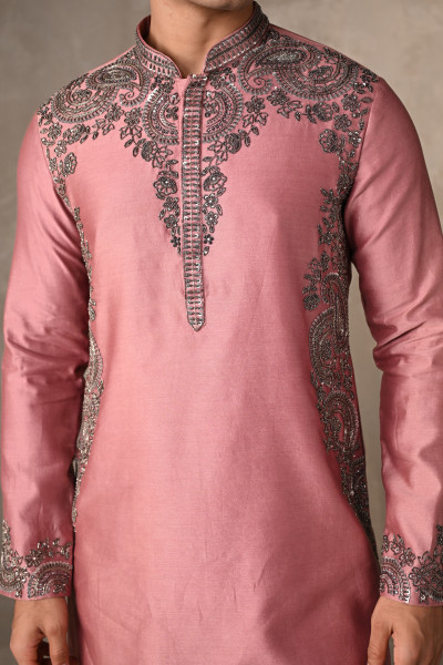 Pink Chanderi Embroidered Kurta