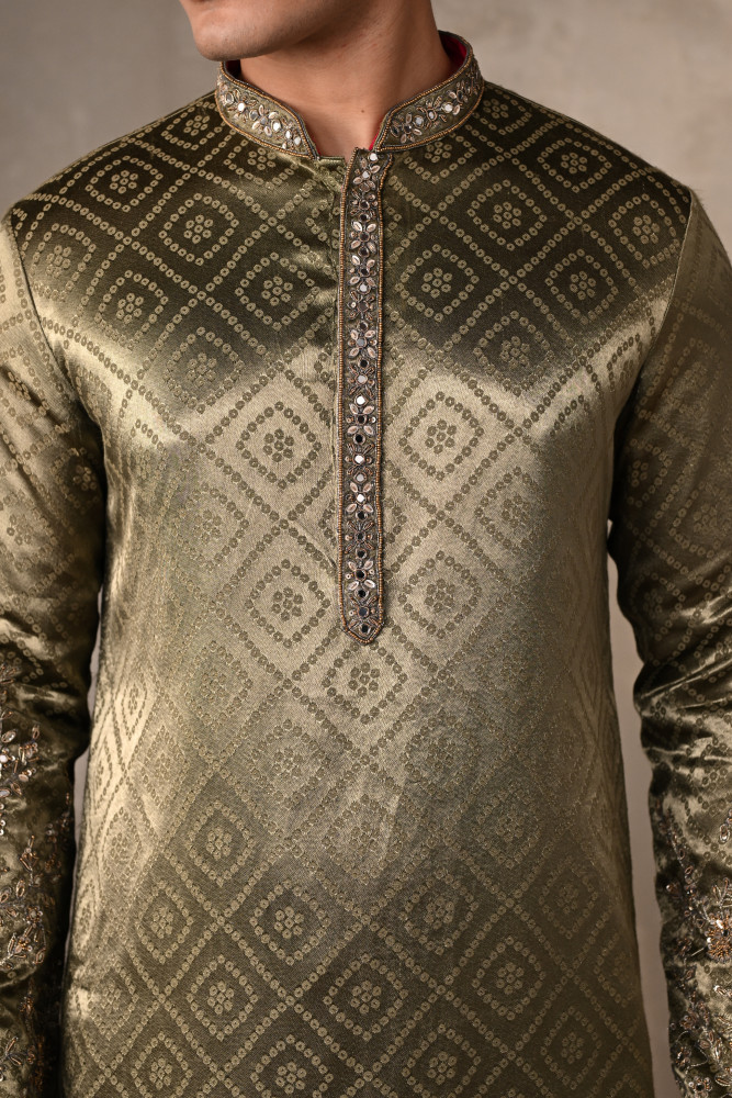 Sea Green Silk Jacquard Kurta