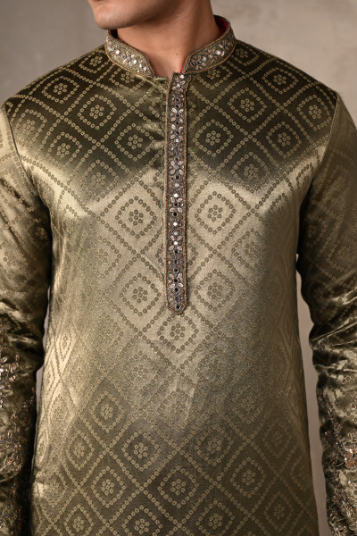 Sea Green Silk Jacquard Kurta