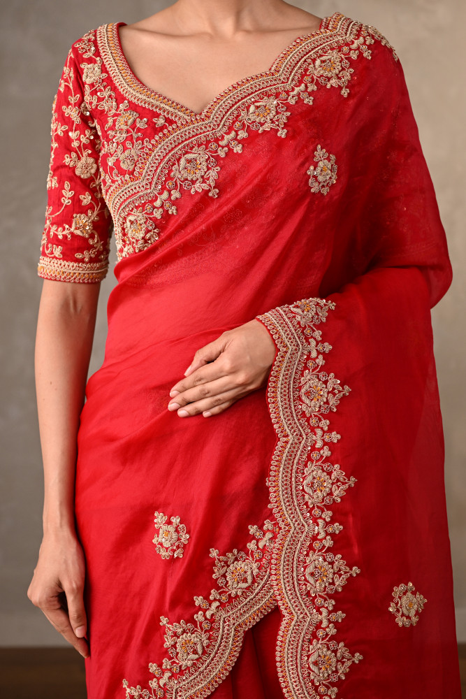 Radiant Ruby Organza Saree Set