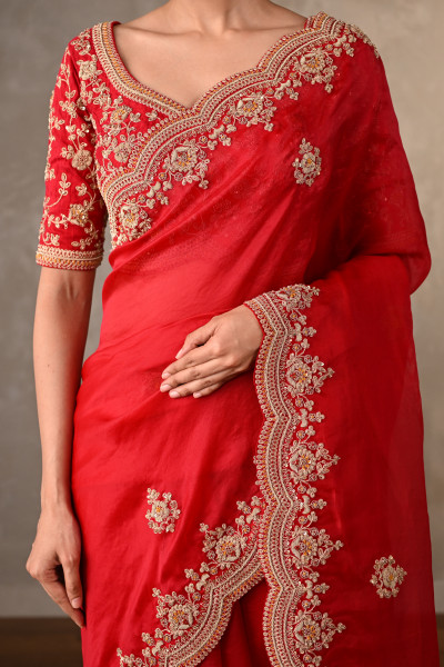 Radiant Ruby Organza Saree Set