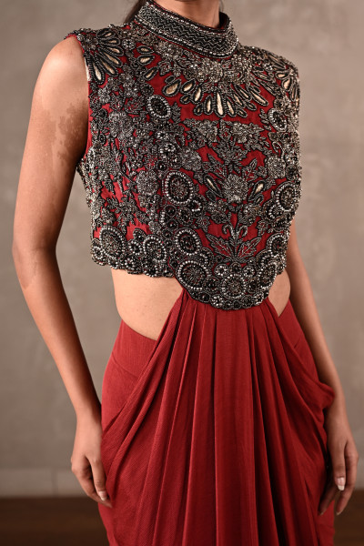 Maroon Drape Gown Set