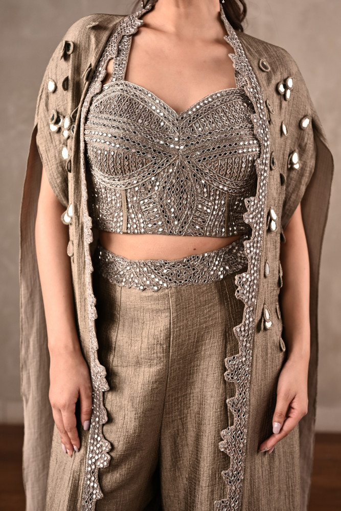 Mirror-work Embroidered Cape Set