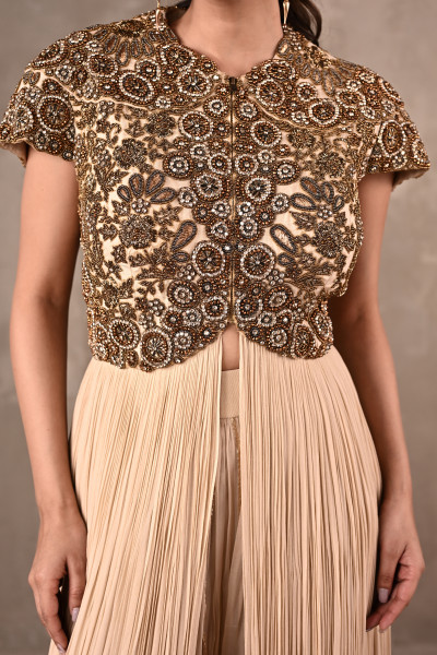 Off-White Embroidered Drape Gown Set