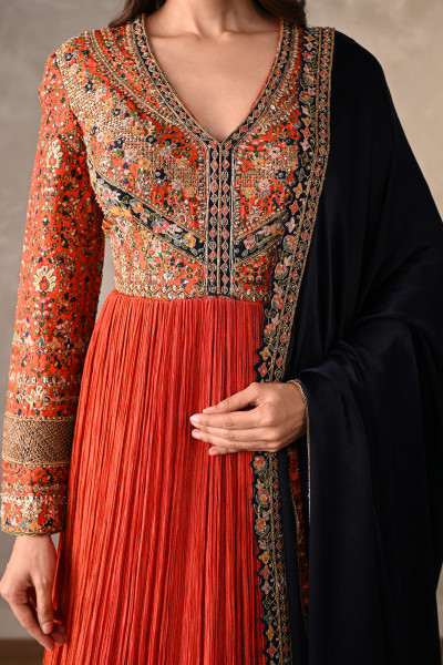 Orange & Navy Luxe Organza Anarkali