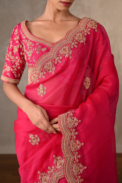 Radiant Ruby Organza Saree Set