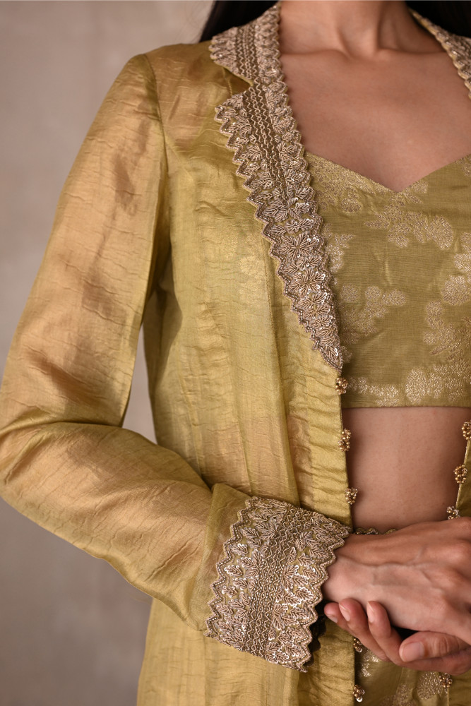 Pista Green Brocade Jacket Set