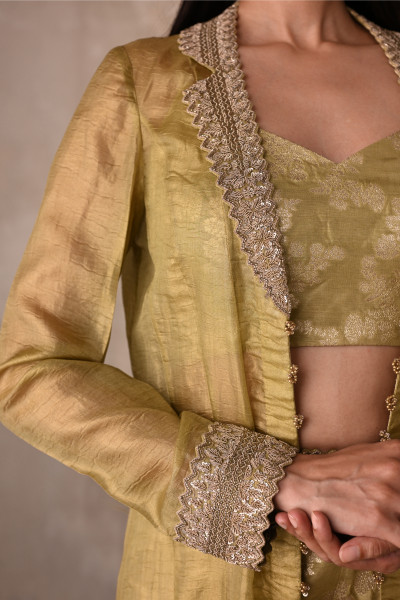 Pista Green Brocade Jacket Set