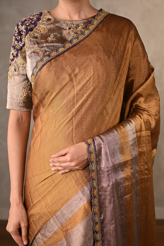 Bronze Gold Tissue Saree Set