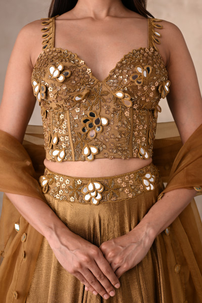 Mehndi Green Mirage Satin Crepe Lehenga Set