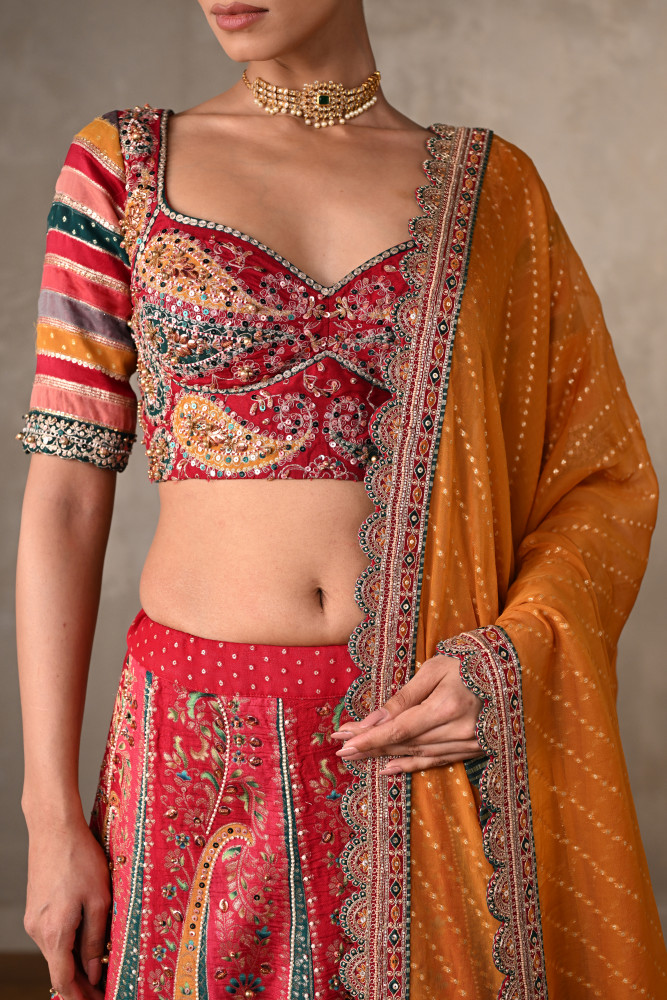 Heritage Paisley Embroidered Organza Lehenga Set