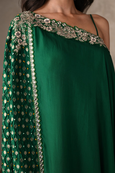 Bottle Green One-Shoulder Co-Ord Set