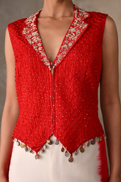Bandhej Coin-Edge Waistcoat Set