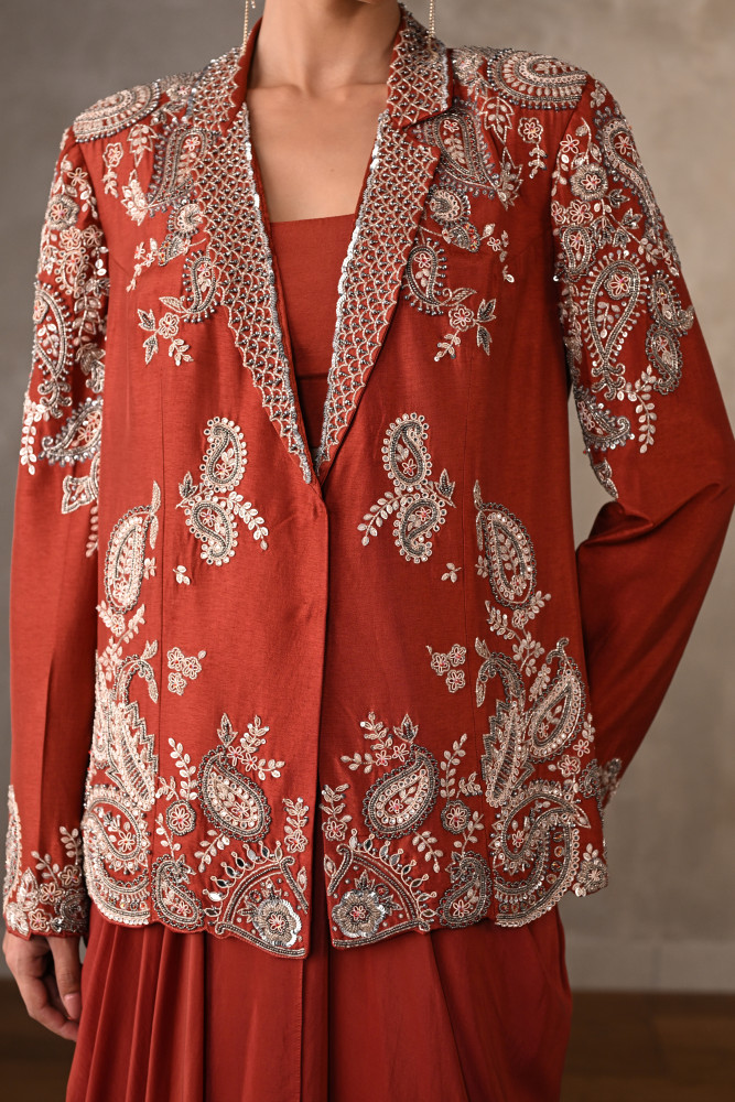 Rust Royale Embellished Drape Ensemble