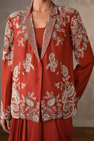 Rust Royale Embellished Drape Ensemble