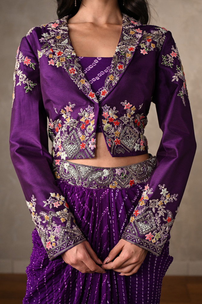 Royal Amethyst Draped Silk Ensemble