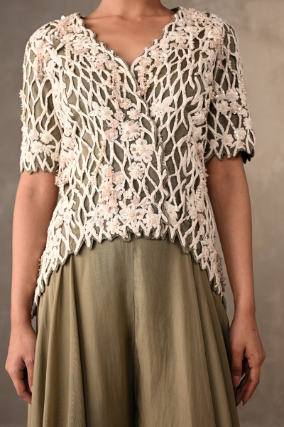 Blush Cutwork Embroidered Silk Co-Ord Set