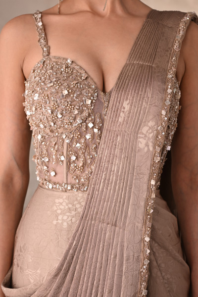 Satin Draped Gown With Embellished Corset