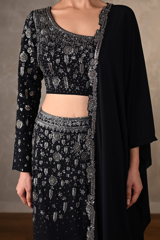 Midnight Aurora Embellished Georgette Lehenga Set